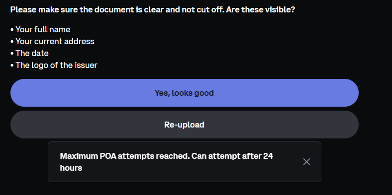 yoggroob's tweet photo. Help @coinbase. I submitted my bank statement in pdf format but this is the automated response I'm getting. After two attempts, I am locked in submitting any more supporting docs in 24 hours. I'm unable to access my account! Unable to reach via phone and email! 
@litecoin https://t.co/48cqSF1f8Y