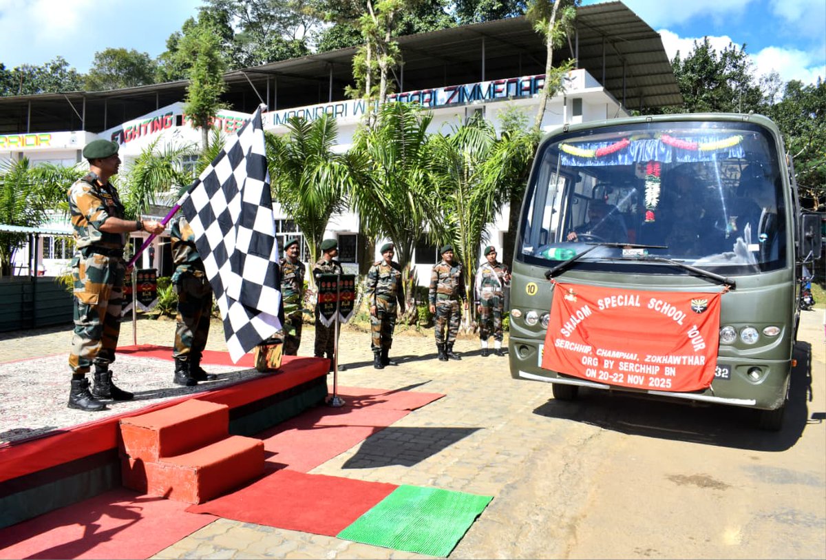 official_dgar's tweet photo. ASSAM RIFLES ORGANISES VISIT FOR SPECIALLY-ABLED CHILDREN OF SHALOM SCHOOL, MIZORAM
#AssamRifles organised a visit for specially-abled children of Shalom School, Serchhip, Mizoram, from 21 to 22 November 2025 to important locations in Champhai and Zokhawthar. The flagging-off ceremony was held at Serchhip on 20 November 2025. The visit provided an educational experience, community engagement and an opportunity to explore new places and interact with service personnel. The event also included interactive games, photography sessions and short demonstrations for the children. Nutritious meals and light refreshments were provided at Champhai and Zokhawthar.

#friendsofthenortheast #sentinelsofnortheast #OperationalReadiness #CommunityFirst #NationFirst #ServiceBeforeSelf #GuardiansOfTheNation 

@HMOIndia @adgpi @PIBHomeAffairs
