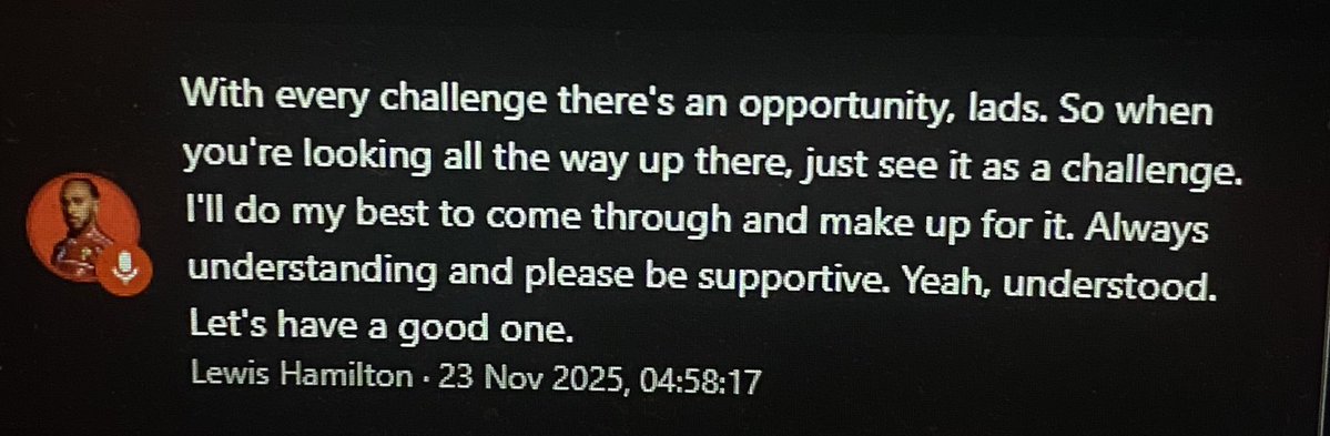 fastpitstop's tweet image. Lewis radio „With every challenge there is an opportunity“ 🥹
