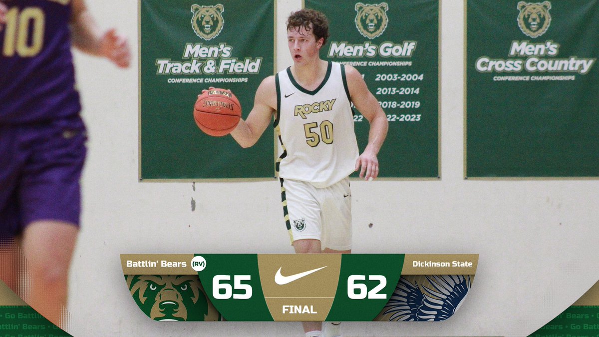M 🏀 FINAL

<a href="/RockyMtnMBB/">Rocky Men's Basketball</a> puts together a gutsy victory with a late run in Dickinson!

🐻: Royce Robinson - 19 pts (9-10 FT), 8 reb, 3 stl
🐻: Omari Nesbit - 17 pts, 3 stl
🐻: Drew Bowman - 10 pts (4-5 FG, 2-3 3PT), 6 reb

#GoBattlinBears | #TheRightWayToPlay