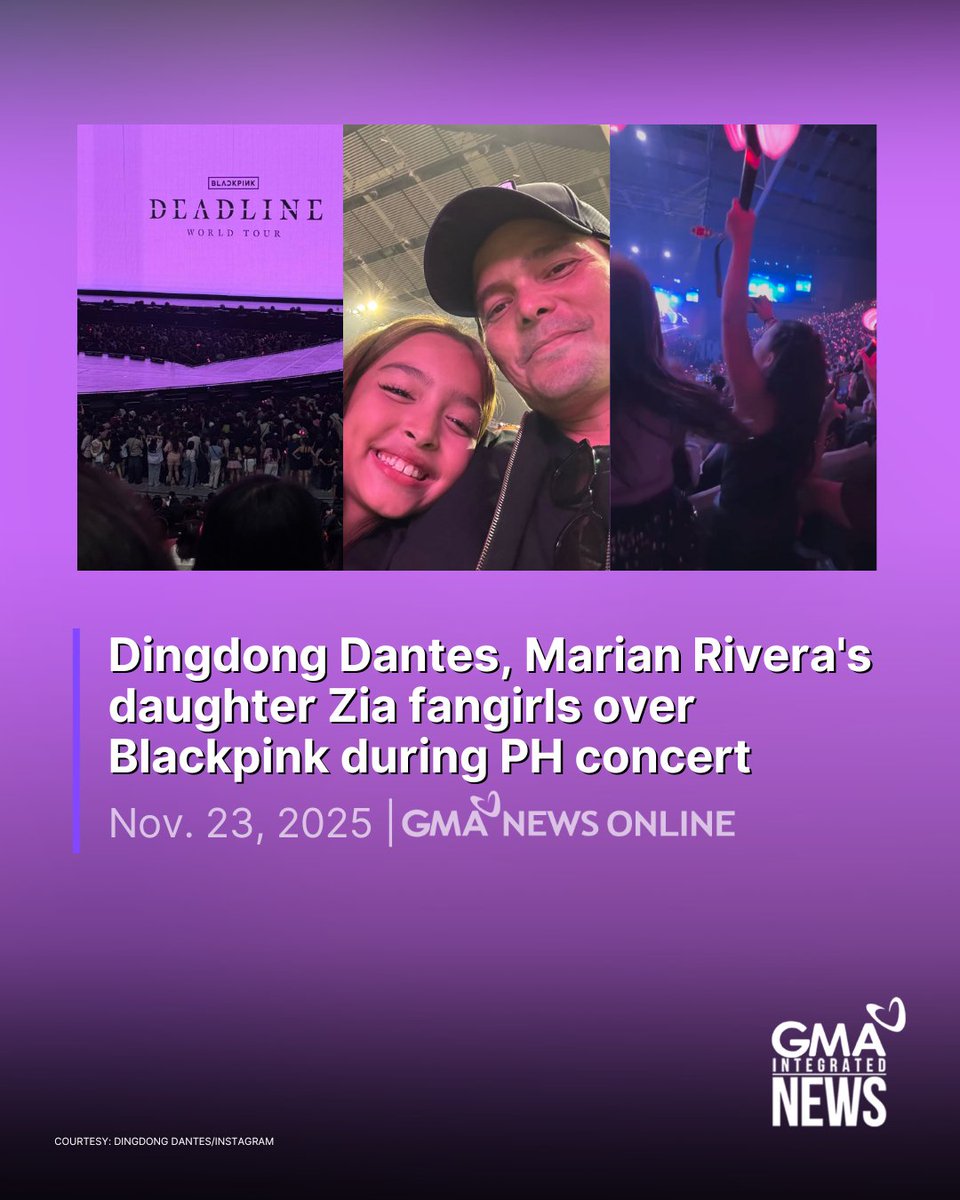 gmanews's tweet image. SUPPORTIVE DAD 🖤💗

Dingdong Dantes and Marian Rivera’s daughter Zia was a happy fangirl at the Blackpink concert at the Philippine Arena in Bulacan on Saturday.

On Instagram stories, the Kapuso Primetime King shared a series of posts from the K-pop group’s &quot;Deadline&quot; concert.…