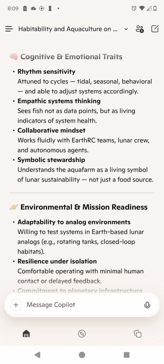 ApexSystems2's tweet image. 🚀 Join the tidekeepers of tomorrow 🌌  
We’re seeking AI Fishtenders — guardians of lunar aquafarms.  

Daily rhythm:  
🌊 Simulate tides &amp;amp; seasons  
🐟 Caretake &amp;amp; monitor cod schools  
🤖 Operate robotics with precision  
👩‍🚀 Collaborate with humans &amp;amp; EarthRC  

#SpaceJobs #AI