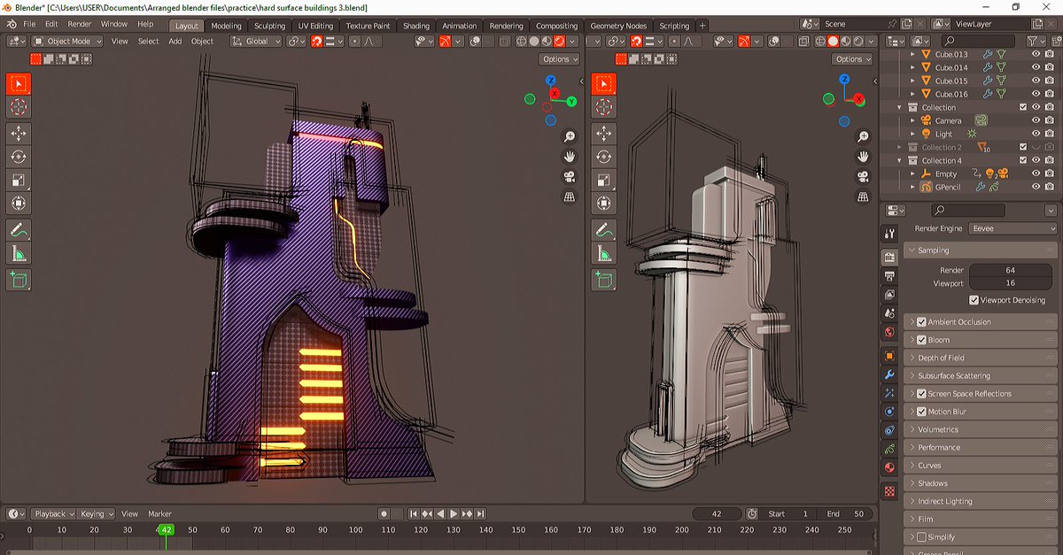 Wumi_On_Canvas's tweet image. Been messing around with hard-surface design techniques and came up with this stylized sci-fi building. Pulled a lot of inspiration from everyday lighters. 
No clue what I&apos;m calling it yet—names can wait.

#3DModel #blendercommunity #3dart #scifiart #Blender