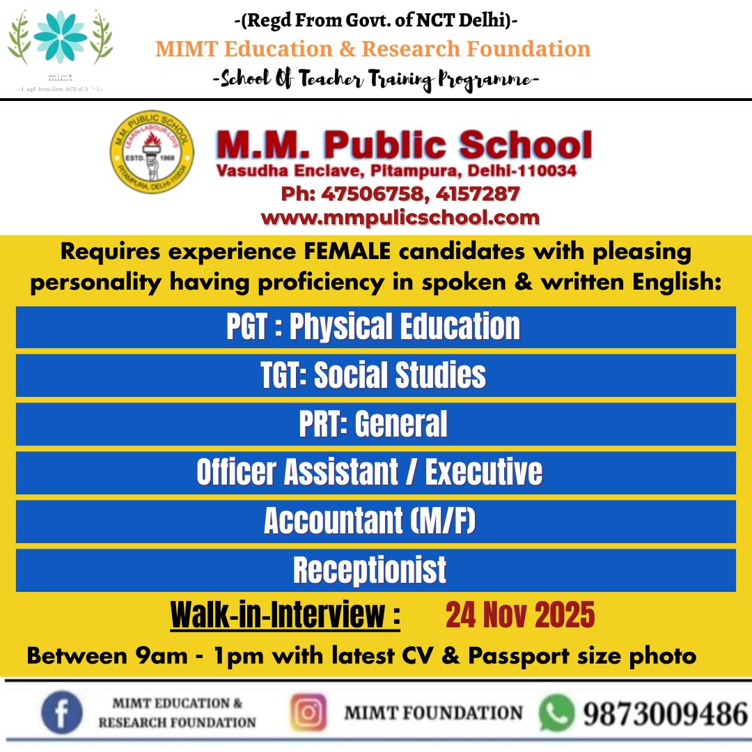 FoundationMimt's tweet image. School Vacancies For You
