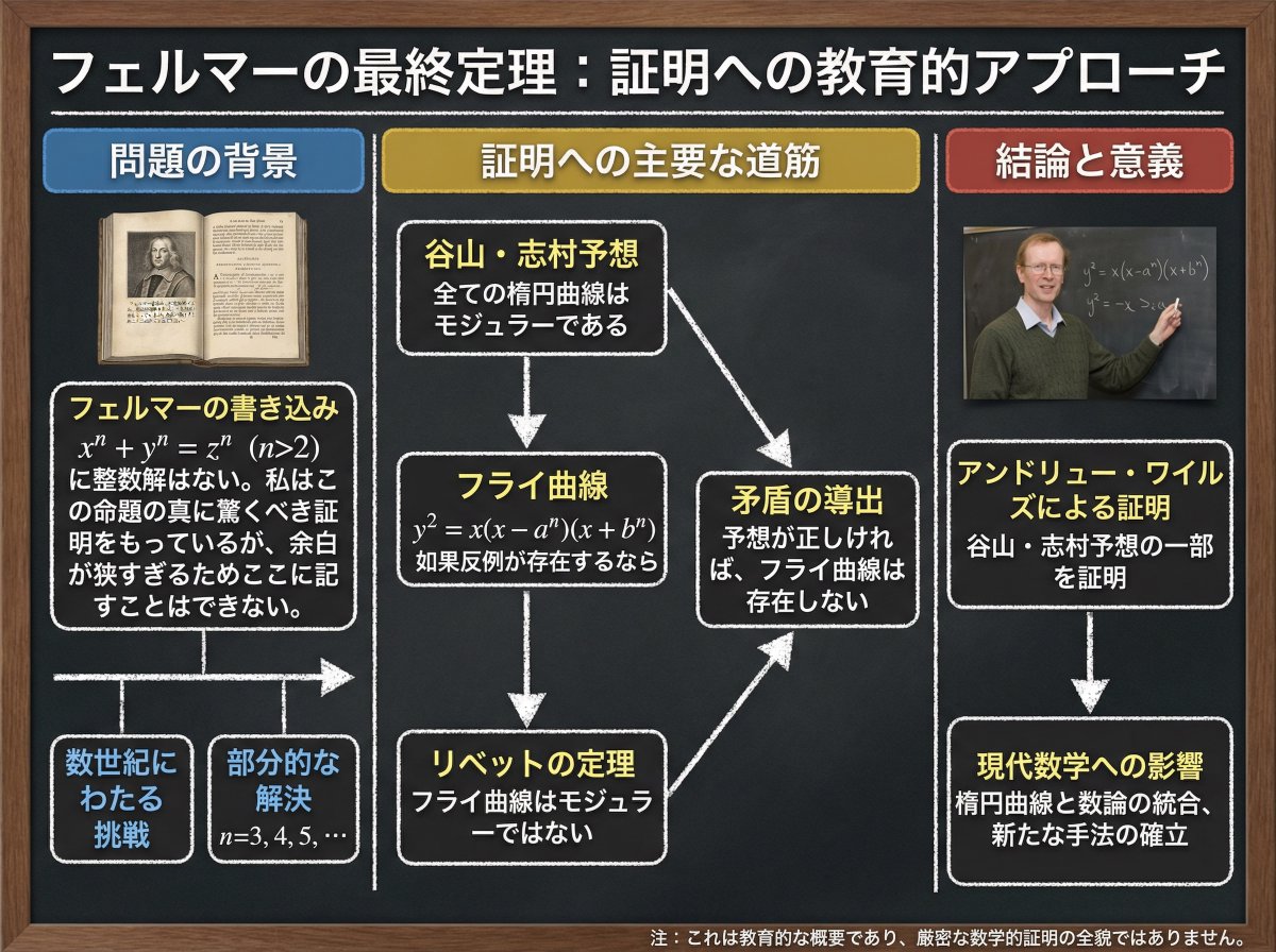 222TT222's tweet image. Fermat&apos;s Last Theorem (FLT). Using NBP on mathematics. Infographics on FLT in Japanese. Nano Banana Pro on @PixVerse_. フェルマーの最終定理をナノバナナProが解説すると (2パターン)。左は数学専攻大学院生向け？　右は教養学部用？…