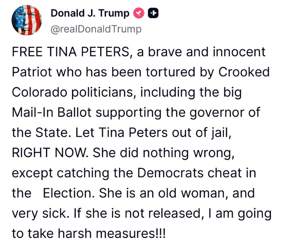 Milajoy's tweet image. Free Tina Peters now.