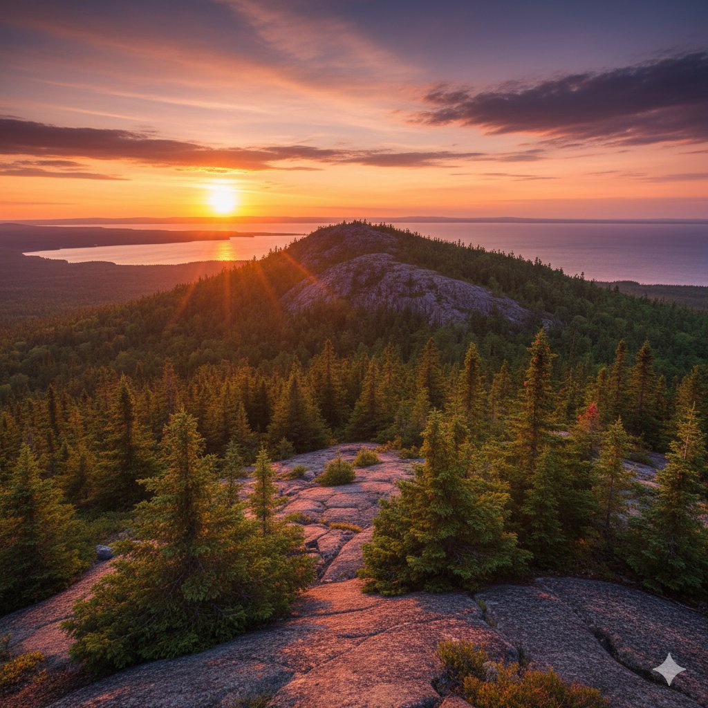 Neuromechanic's tweet photo. 47°57′20″N 89°00′46″W for Mount Desor on Isle Royale at Sunset. https://t.co/w9KSp8Qs3l
