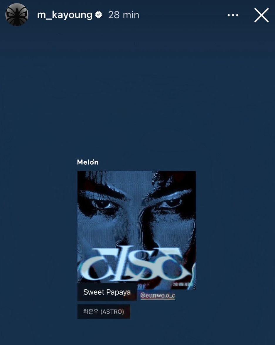 ro_mexa's tweet photo. Mun KaYoung compartió en su historia de Instagram "Sweet Papaya" canción del segundo mini album de Cha Eunwoo.
Amo que ellos siempre se han apoyado!💙
#Shinshincouple https://t.co/PKAEdMzXr5