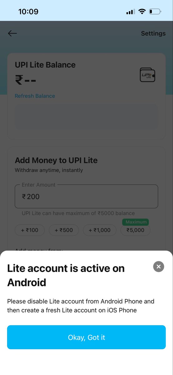 zygotemohit's tweet image. I just switched from Android to iOS… and now Paytm says my UPI Lite account is still active on Android 😅
And I have to first disable Lite on Android…how is this even possible? 🤦‍♂️📱@Paytmcare @Paytm @PaytmMoney 
#Paytm #UPI #TechProblems