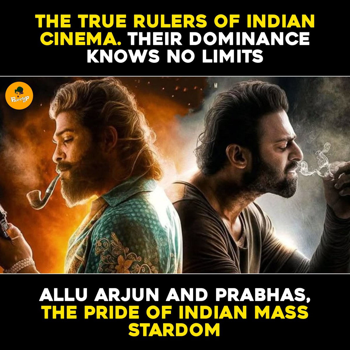 pacckup's tweet image. The true rulers of Indian Cinema — their dominance knows no limits. 😎
#AlluArjun and #Prabhas, the pride of Indian mass stardom. 🔥
