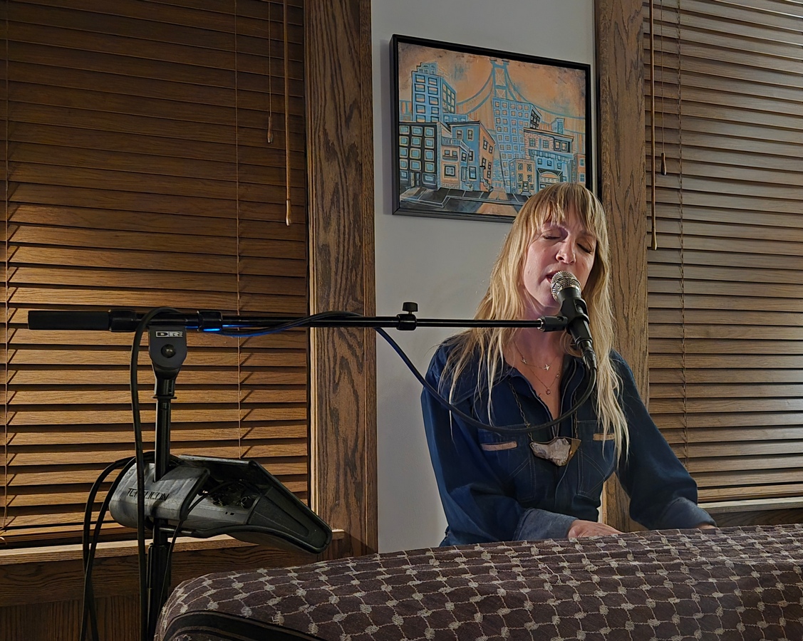 The Mynabirds, aka Laura Burhenn, at a house show(there's a first time for everything) playing songs from her just released album "It's Ok To Go Backwards If You Keep Moving Forward" her first album in almost 10 years