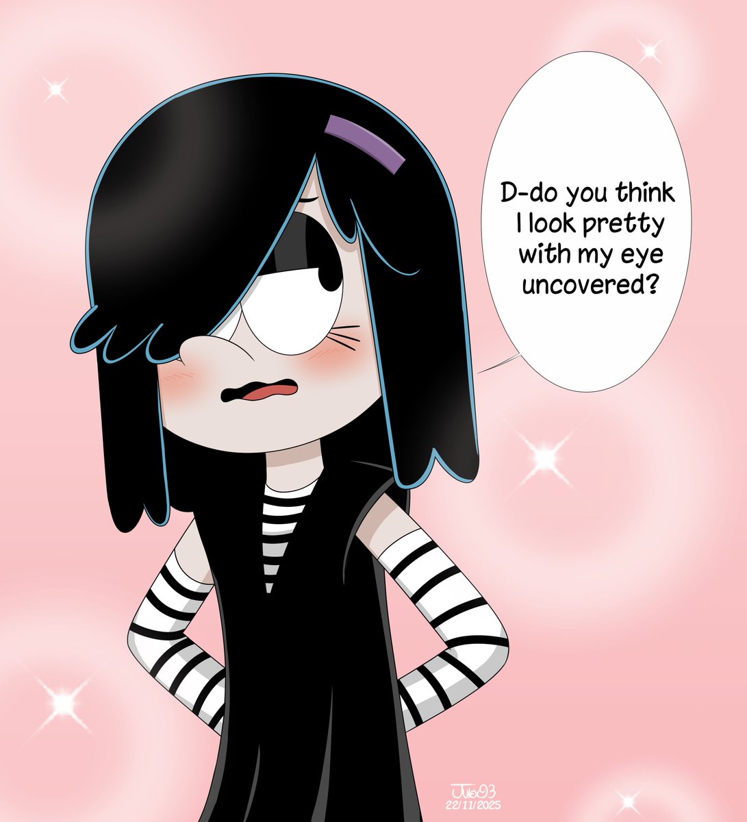 I heard that Lucy finally shows one of her eyes in that new TLH movie (which I haven't seen, but I did know that detail; I don't watch the show anymore). Even so, something so simple made me want to draw Lucy like that again, haha. I hope you like it.

#TheLoudHouse #lucyloud