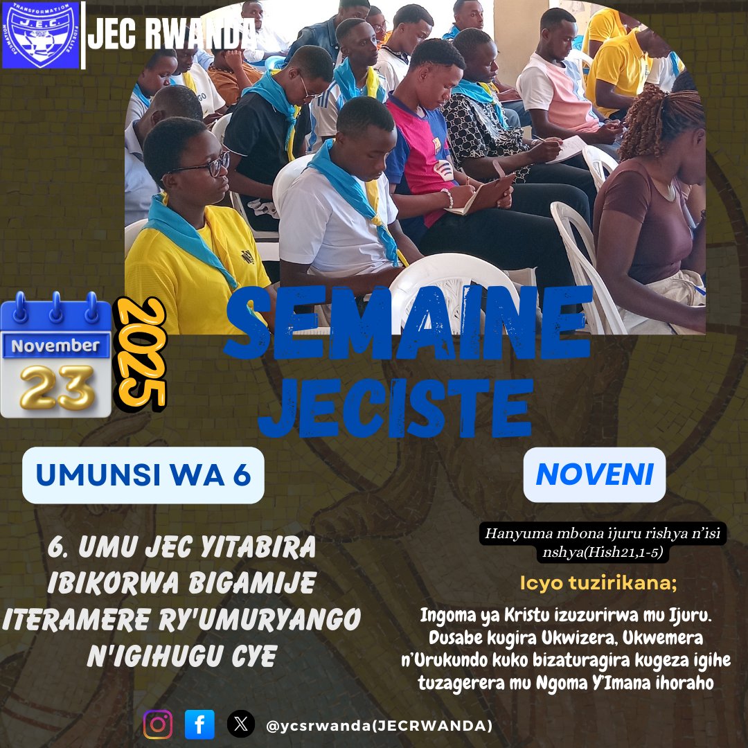 6.UMU JEC YITABIRA IBIKORWA BIGAMIJE ITERAMBERE RY'U MURYANGO N'IGIHUGU CYE

"Hanyuma mbona ijuru rishya n'isi nshya"(Hish21,1-3)

#ycsweek #ycsafrica #ycsrwanda #ycs #ycsinternational