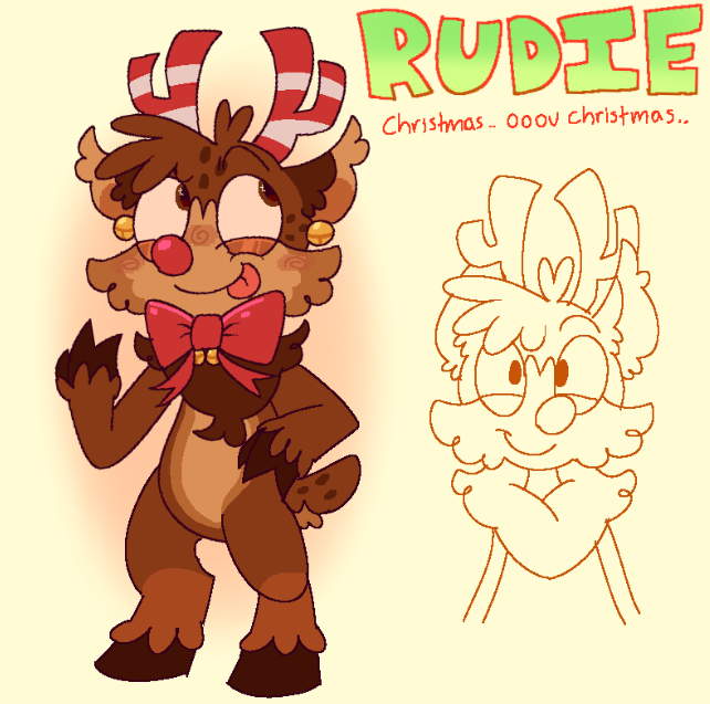 daily_rudie_dw's tweet image. #DAILYRUDIE 🦌🎄
———————————    
day 21 —  i realize i change up my rudie design alot so heres my current design of him for future doodles