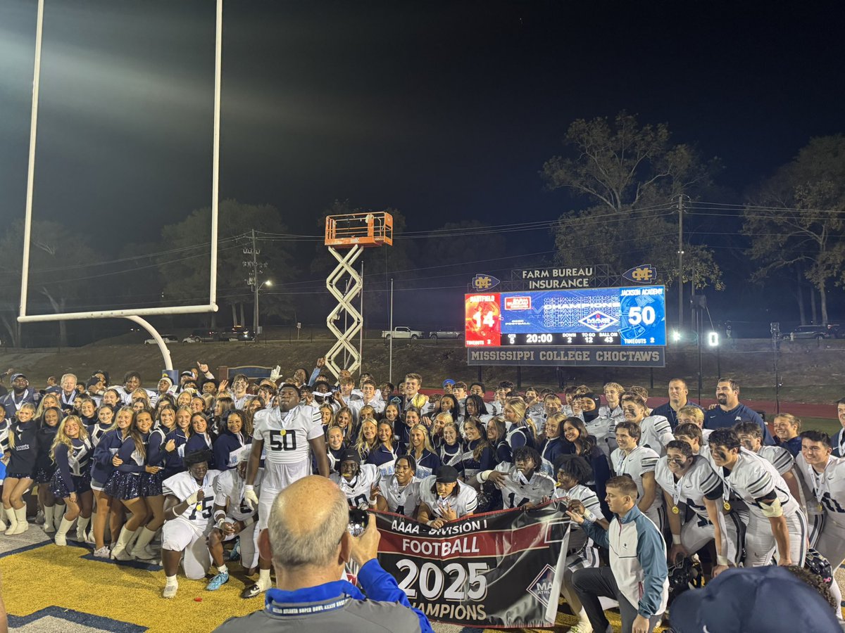 First time since 2011 and 10th time overall Jackson Academy Raiders MAIS Class, 4A Division I state champs 🏈🏈