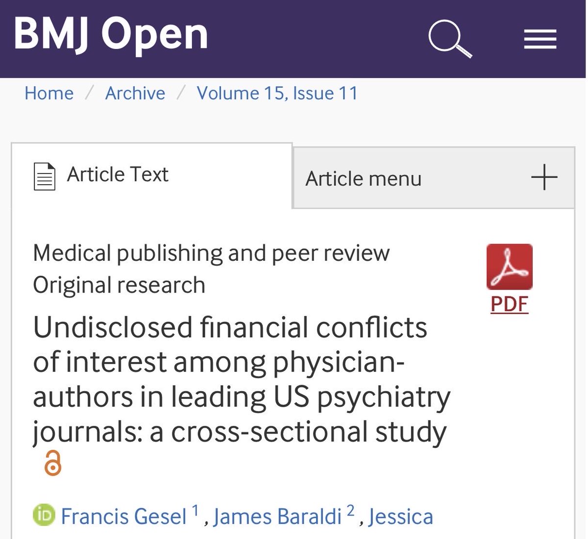 Undisclosed conflicts of interests for authors of top psychiatric publications

“Substantial undisclosed financial COIs were identified among the top 10 earners in high-impact psychiatry journals. These findings highlight potential risks to research transparency and integrity.”