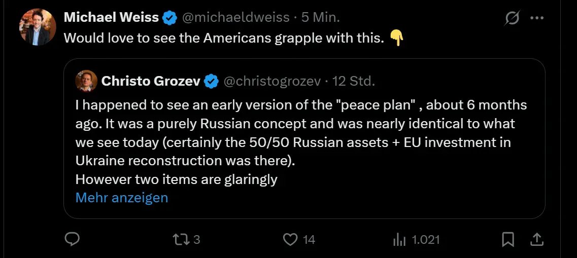Sunnymica's tweet image. Guten Morgen in einer neuen Welt.
WIR SIND VERARSCHT WORDEN.
Die Russen haben es geschafft, IHREN Plan niemand Geringerem als Donald Trump als seinen eigenen unterzuschieben.
Der renommierte US-Journalist @michaeldweiss hat diese Geschichte bereits VORGESTERN veröffentlicht. Kaum…