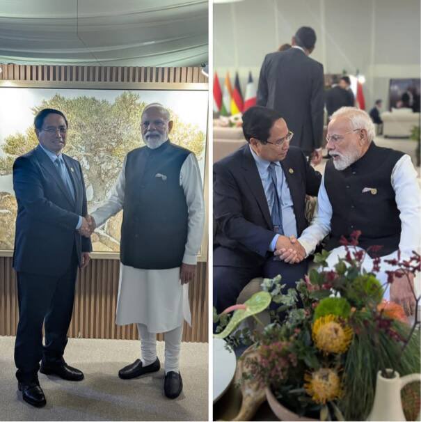 BJPAkashG's tweet image. PM Modi met Prime Minister Phạm Minh Chính of Vietnam in Johannesburg. 🇮🇳🇻🇳

Both leaders reaffirmed their unwavering commitment to a stronger, future-oriented India–Vietnam partnership. 🌏🤝

narendramodi.in/network/userpo…