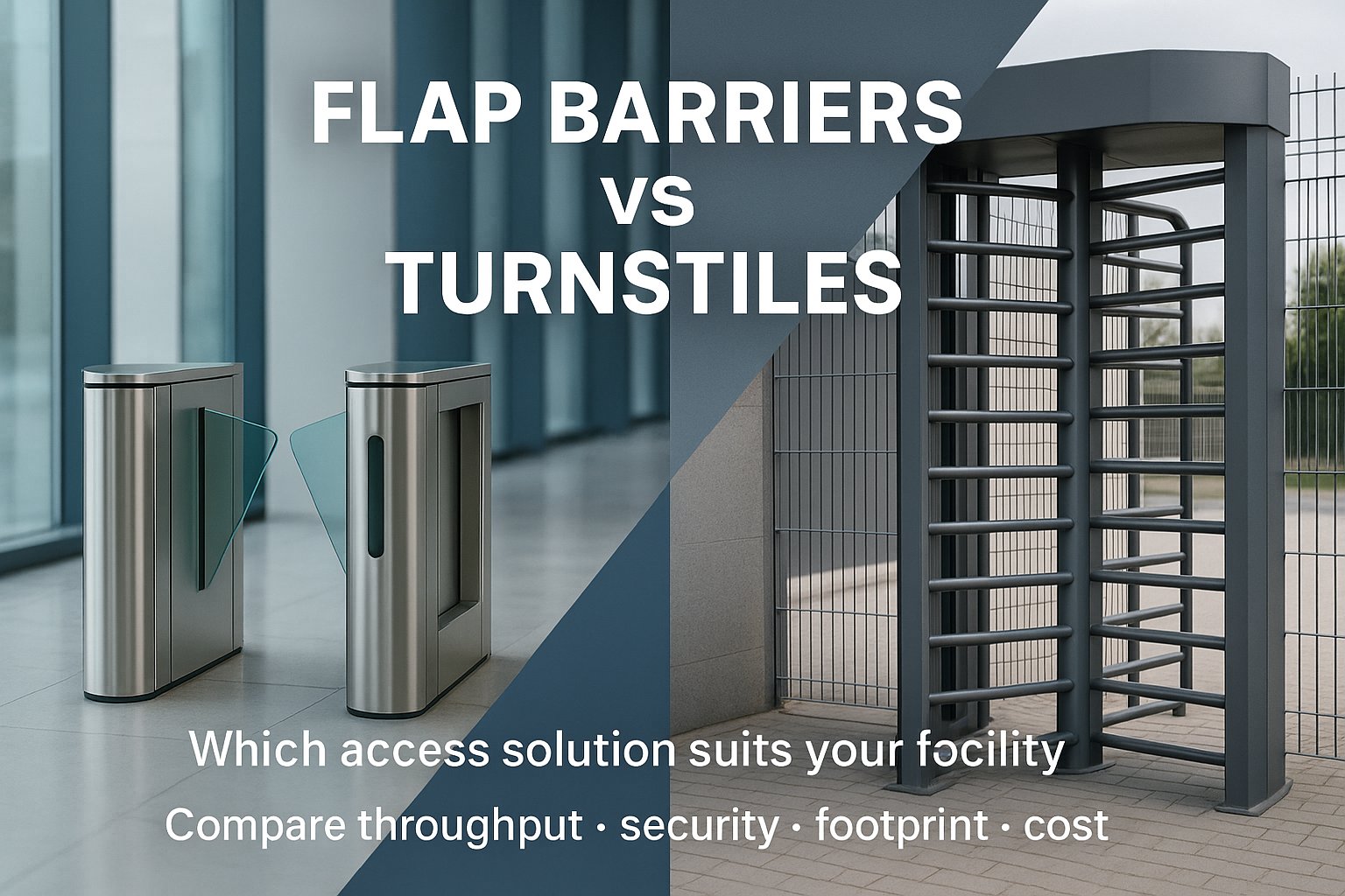 Flap barrier lane next to a tripod turnstile