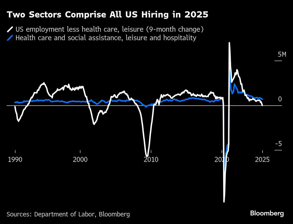 ⚫️BLOOMBERG: "Previsioni occupazionali USA 2025: Solo sanità e ospitalità in crescita"