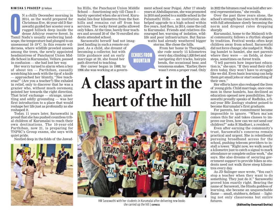 vellore_smart's tweet image. India truly needs more dedicated teachers as #Vellore #Saraswathi who go abv &amp;amp; beyond to empower children in remote communities. She deserves a National Award for her inspiring work, motivating educators everywhere. Thx @xpresstn for highlighting such unsung heroes! @Anbil_Mahesh