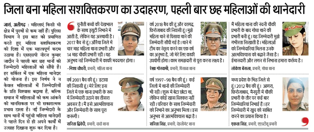 DutyFamilyHonor's tweet image. Out of 33 Police Stations in Aligarh, we have now 6 lady officers as SHO. 

It marks a very significant development. 
I am sure all of you will do great and will motivate numerous girls, women and others to achieve their goals. 

Best wishes.

#AligarhDiaries