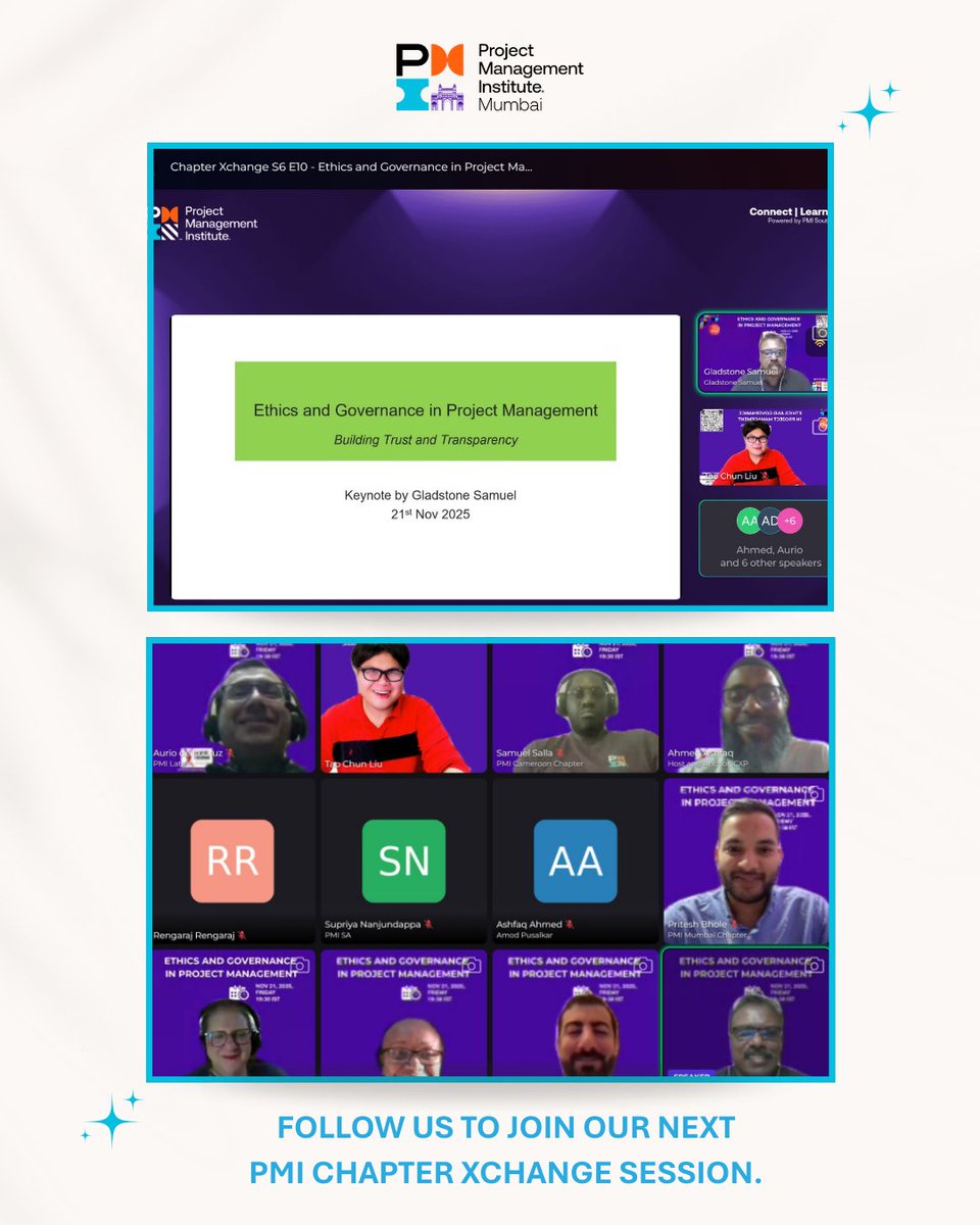 PMIMC's tweet image. Leadership isn’t about knowing frameworks — it’s choosing what’s right under pressure. 💡

Key learnings from the #PMIChapterXchange session:
• Governance should enable
• Ethics must guide tough decisions
• Success = delivery + integrity
• Culture &amp;gt; processes
#PMIcXpS6E10