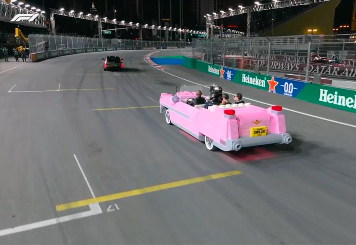wearetherace's tweet image. Just your classic trip to the podium in a pink Lego car driven by Terry Crews