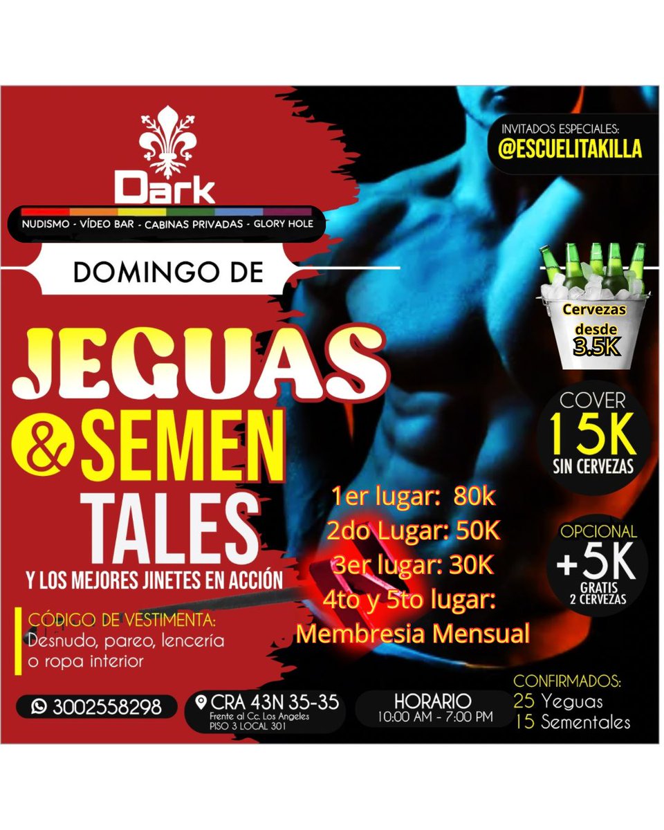 Ufff esté fue un sábado extraordinario y muy muy suculento, pero hoy Domingo de Yeguas y Sementales, bajo los mejores Jinetes. 
Premios:
1er lugar: 80k
2do lugar: 50k
3er lugar: 30k
4to y 5to lugar: Membresía Dark Platinium x 1 mes
PROMOCIONES
Cervezas desde 3.5K
