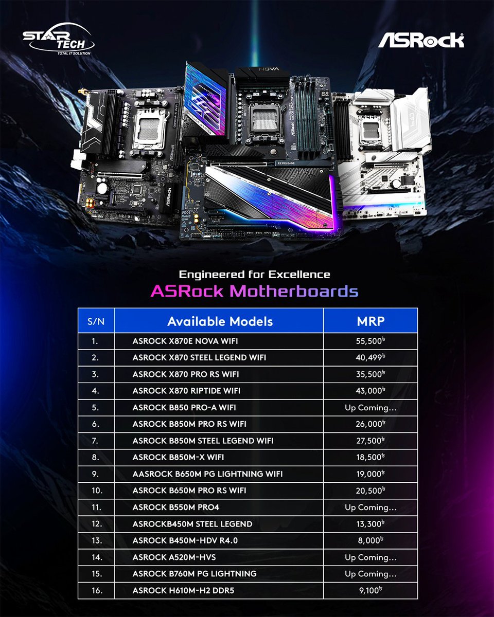 startechbd's tweet image. ASRock Motherboards – Available Now! 🔥

Build faster and stronger with ASRock! Enjoy stable performance, advanced features, and reliable power delivery for gaming or productivity.

📌 Get Yours Now: startech.com.bd/component/moth…

#ASRock #Motherboard #PCBuild #GamingSetup