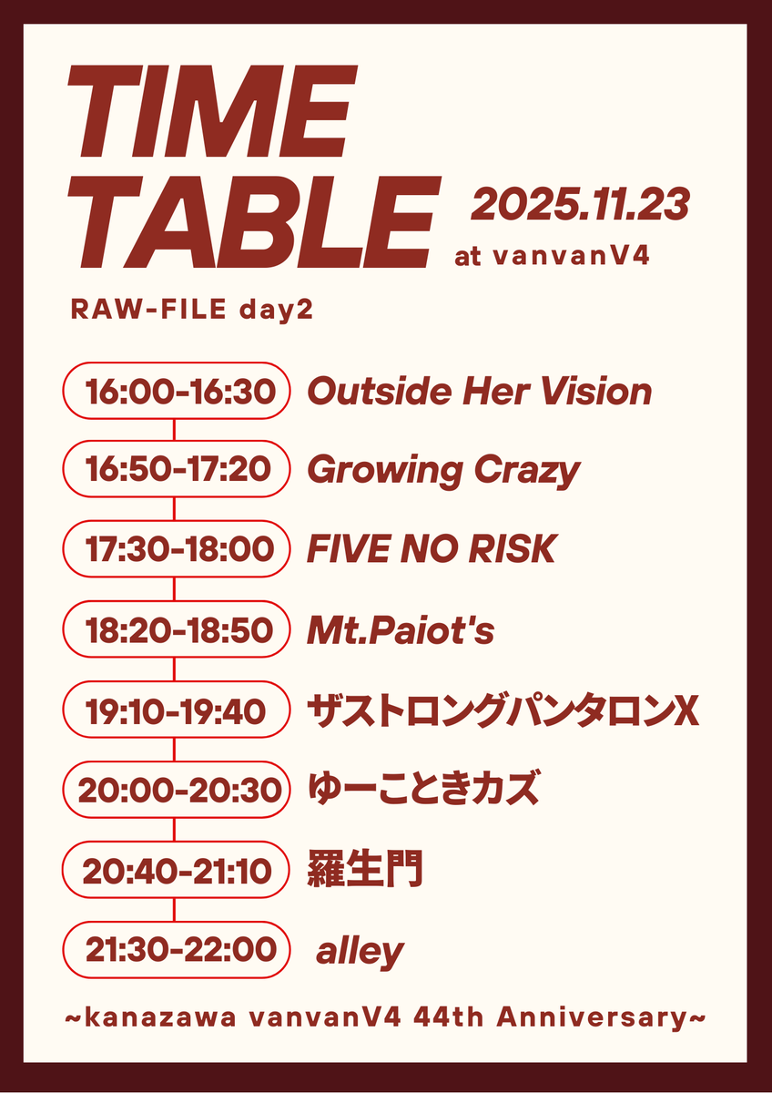 LOUD_KOUSUKE's tweet image. RAW-FILE day2
本日のタイムテーブルになります!!