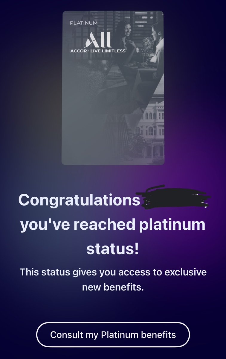 gurumilespoints's tweet image. And this is done!

Accor Platinum is here! 

Didn’t take the China route because idea of upfront payment for status wasn’t working for me. 

Took Accor signature in Mar 25, and remaining status points from stays! 

Will be platinum till 31st Dec 2026 now. 😎

There is a 30% sale…