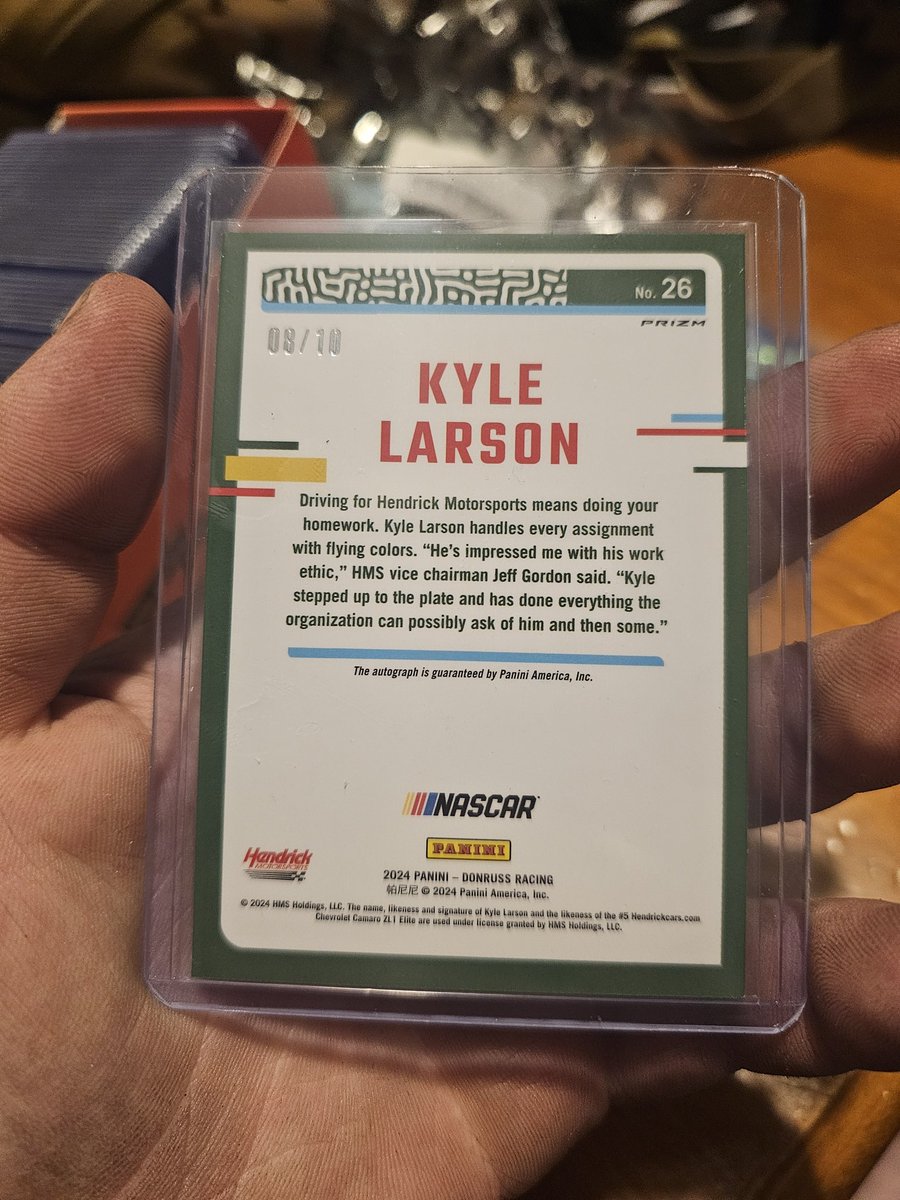 MechanicRat4593's tweet photo. Recently pulled this 08/10 autograph of @TeamHendrick driver @KyleLarsonRacin , I dont think I've ever been that excited to pull a card before https://t.co/8AEI8r1T3q