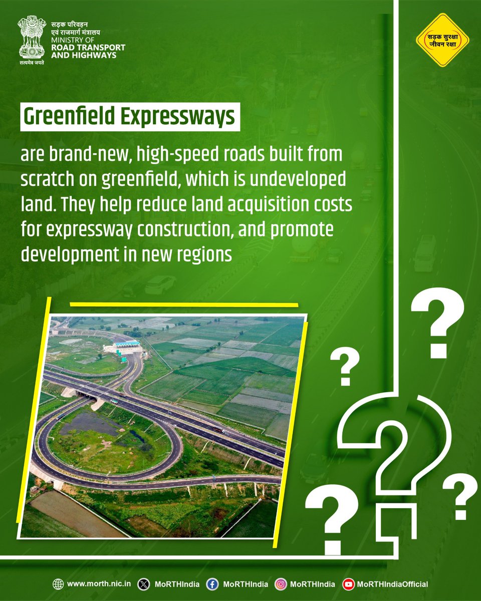 MORTHIndia's tweet image. Every wondered what a greenfield expressway actually means? Add your thoughts in the comments section.

#JustQuizzing #Expressways #NationalHighways #PragatiKaHighway #BuildingANation