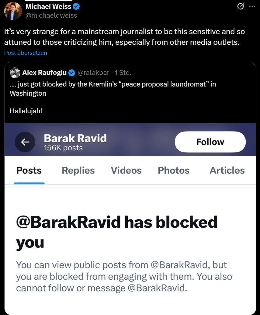 Sunnymica's tweet image. Barak Ravid, der Axios-Journalist, der den Friedensplan als Erster veröffentlichte, blockt gerade reihenweise Kolleginnen und Kollegen – nur weil sie nach seiner fischigen Story fragen.

So lief es ab:

• Putins Vertrauter Kirill Dmitriev schreibt den 28-Punkte-„Friedensplan“.…