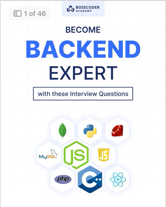 ACE Your next Backend interview like a Pro 🧑📷

This PDF Includes almost everything that a backend developer could be asked in their interviews.  

To get it:

- Like, Retweet and Follow
- Reply "Backend"
