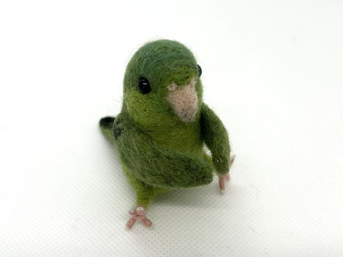 kodamambo_yu's tweet image. おすわりちゃん。サザナミインコグリーンノーマル。クリスマスのかわいい彩りになりますように🎄

#サザナミインコ　#needlefelting #tinybooboo #羊毛フェルト