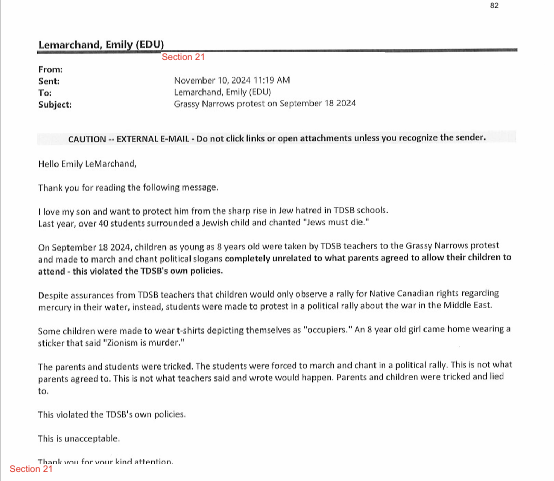 A parent speaks out to Patrick Case on the TDSB Grassy Narrows Field Trip.