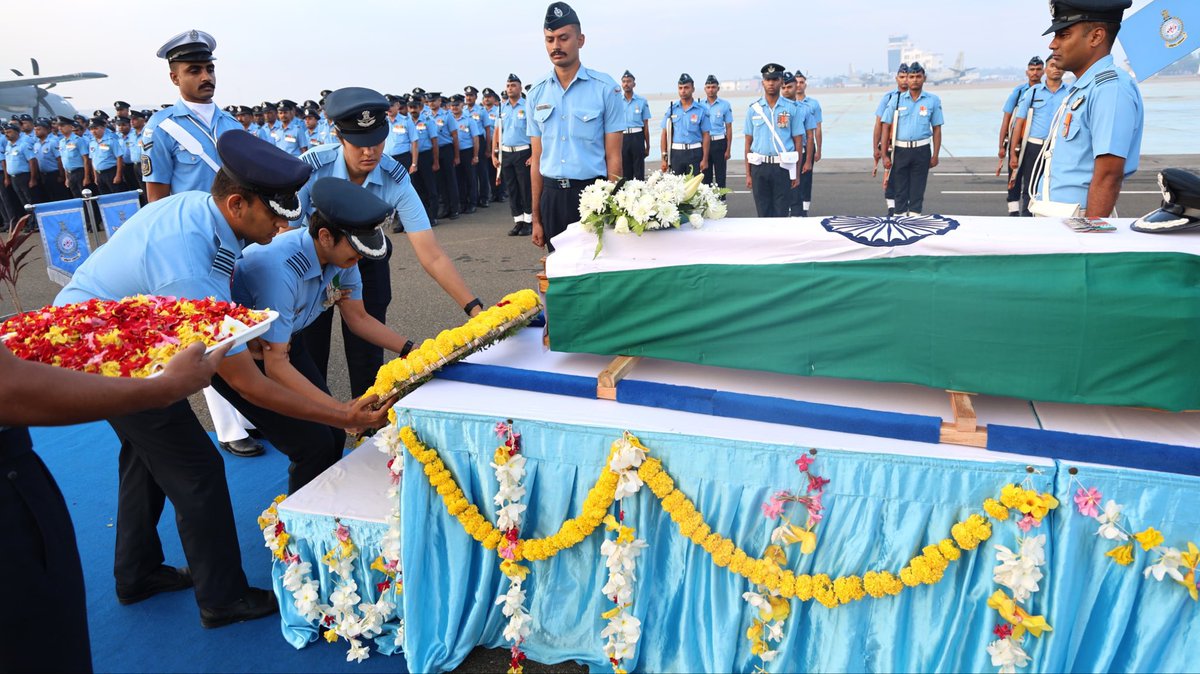 IAF: The mortal remains were brought home onboard an IAF C-130 and received with full military honours at the Indian Air Force base in Southern Air Command.

After a dignified ceremony, the mortal remains have now been flown to the family's ancestral home in Kangra, Himachal