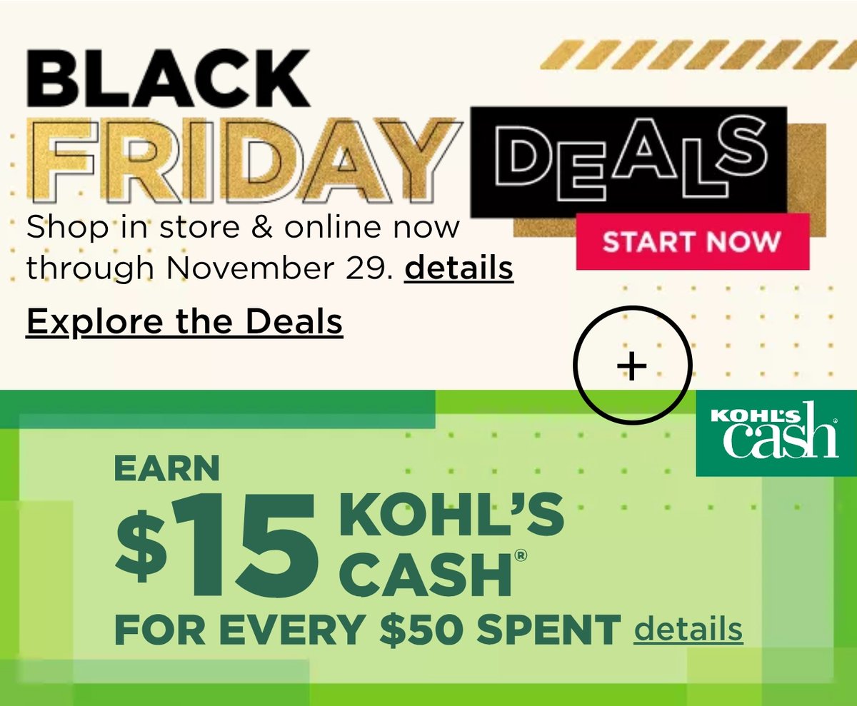 DealVibes's tweet image. KOHL'S BLACK FRIDAY is HERE ~ Get $15 Kohl's Cash for every $50 Spent!

mavely.app.link/e/1VYeG4nUpEb #Ad

#Kohls, #KohlsPartner, @Kohls