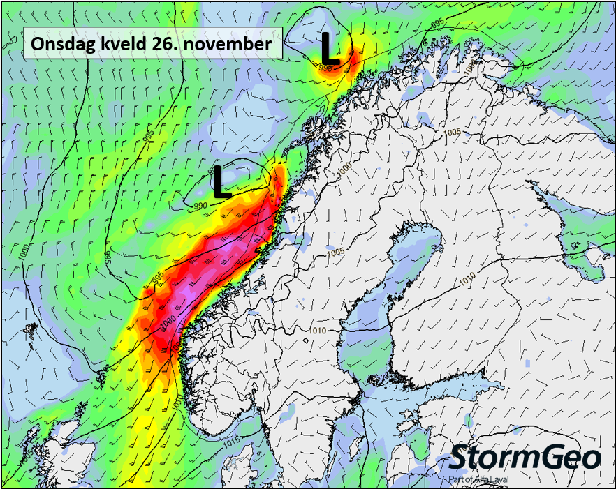 StormGeoWeather's tweet photo. Fra midten av uken vil lavtrykkene stå i kø fra sørvest med milde sørvestlige vinder, perioder med kuling og overgang til regn over Sør-Norge og nordover til Nordland. #stormgeoweather https://t.co/mLqs6yWCr2