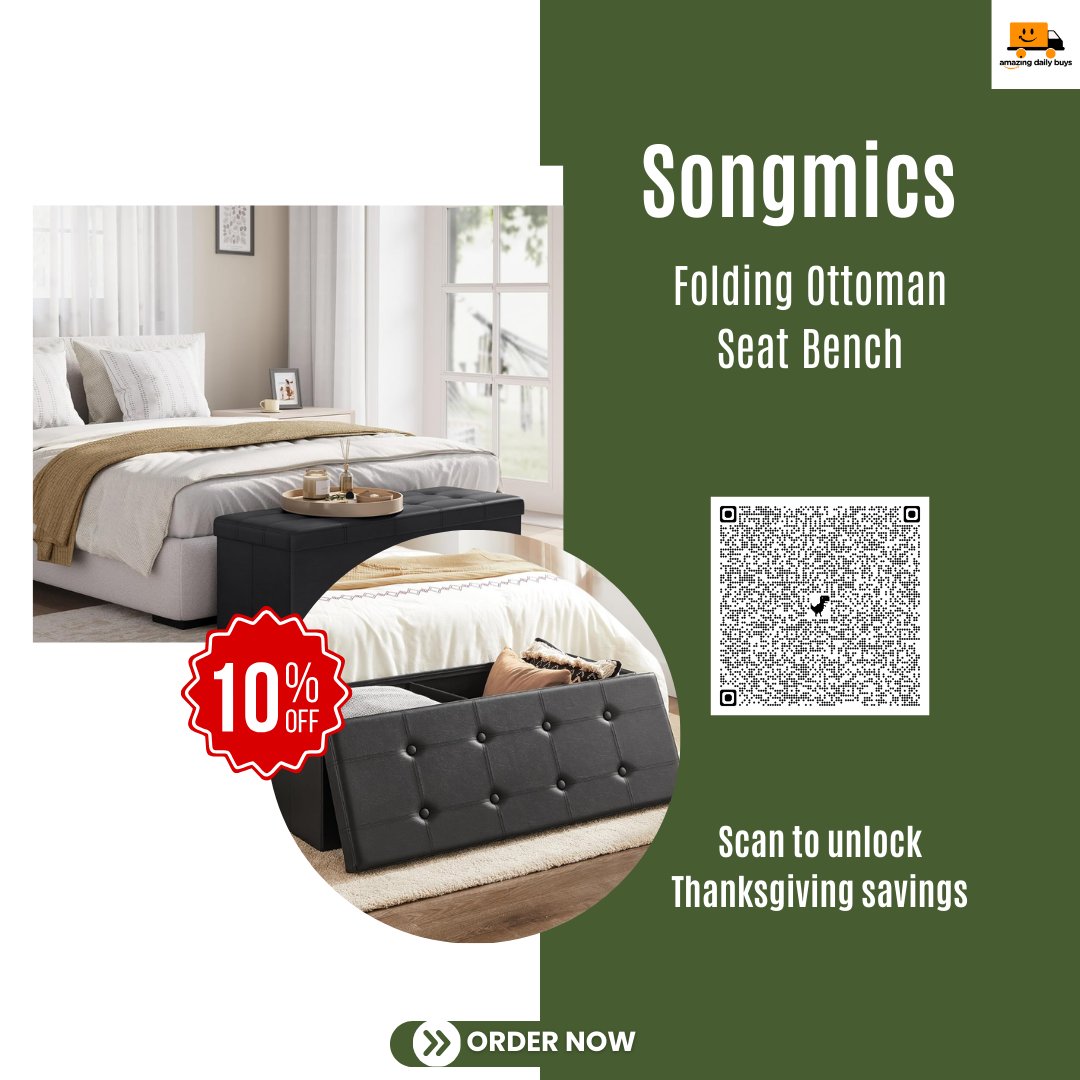 ADB_Deals's tweet image. Songmics Folding Ottoman Seat Bench – Sturdy Storage Ottoman with Padded Seat
#HomeDecor #HomeOrganization #StorageSolutions #FurnitureFinds #smallspaceliving