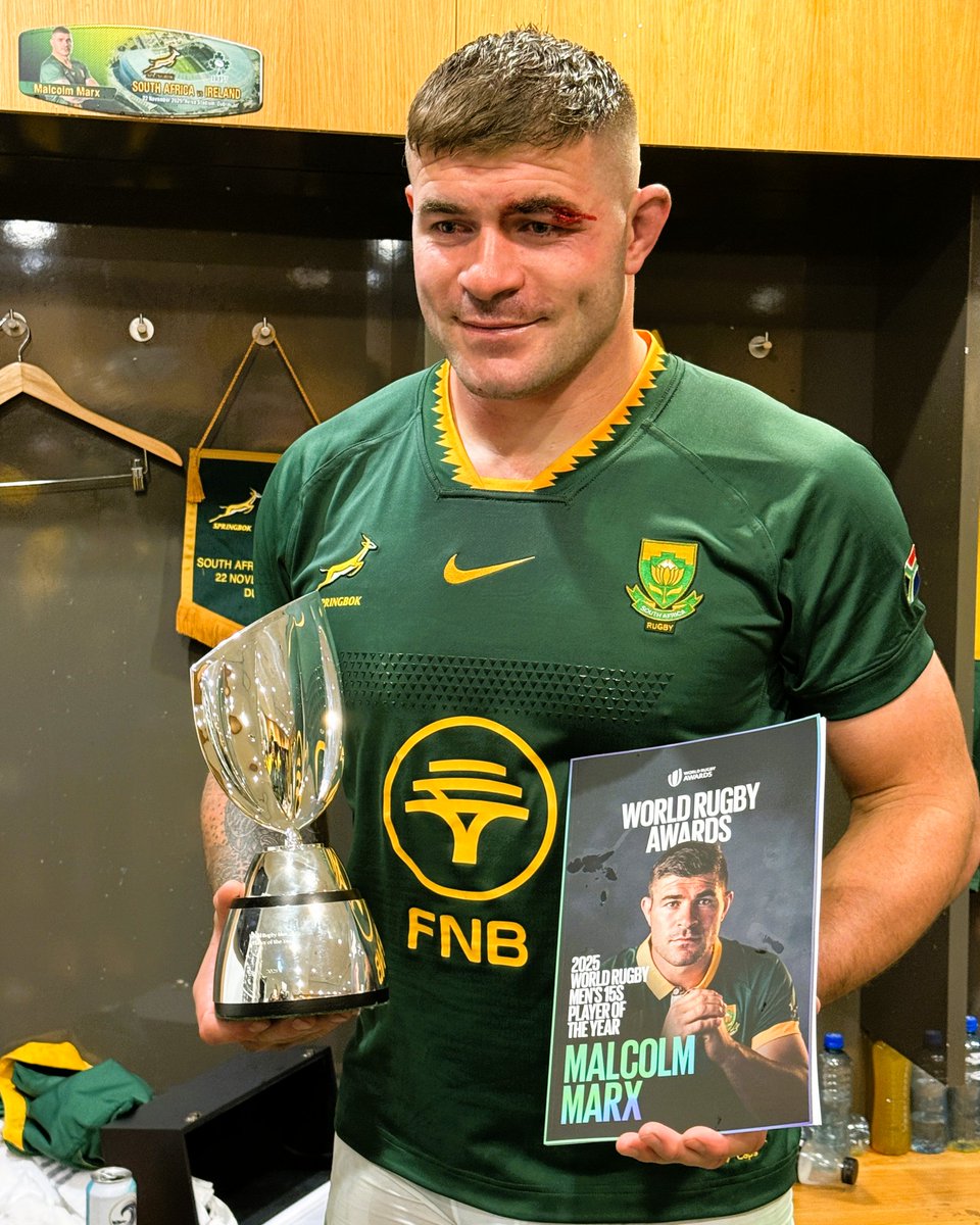 Spring_n_Boks's tweet image. In 2024, Marx suffered a fractured tibia from a Ryan &amp;amp; Doris croc roll. The thuggery could&apos;ve ended Marx&apos;s career. 16 months later, Ryan Air was red carded for his signature clean on Marx. Marx went on to win the Player of the Match &amp;amp; named WR Men&apos;s 15 World Player of the Year 🇿🇦