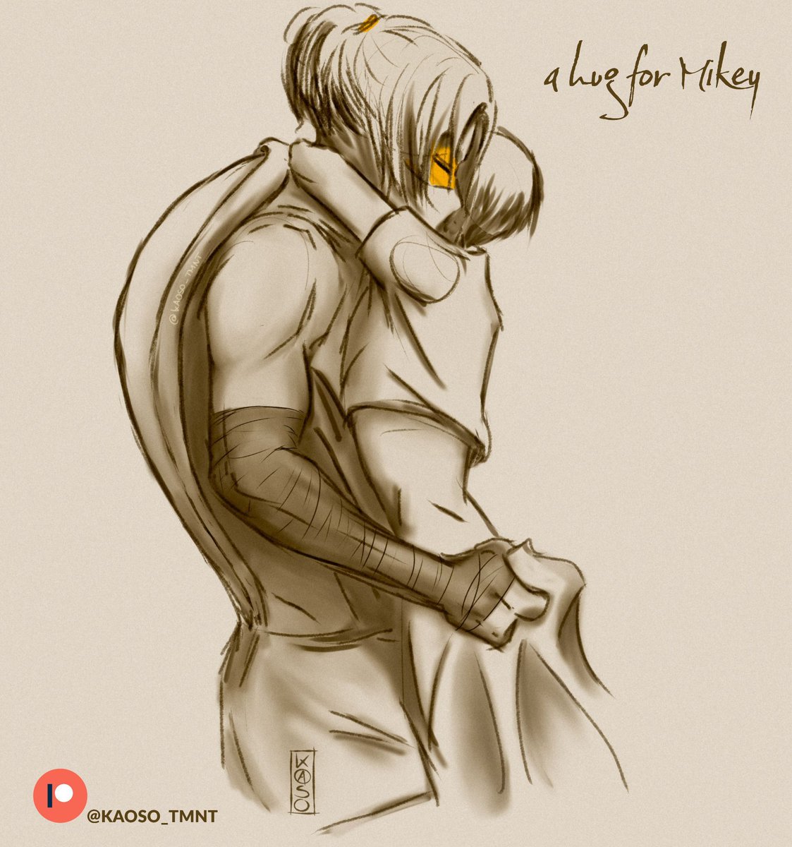 A hug for Mikey. He needs it. Desperately.

.

(Based on the fanfiction "Hidden truths" on AO3)

.

Attention please ‼️ The turtles you find in my art are all aged up, unless they are turtle tots (obviously)

.

#rottmnt #mikey #futureMikey