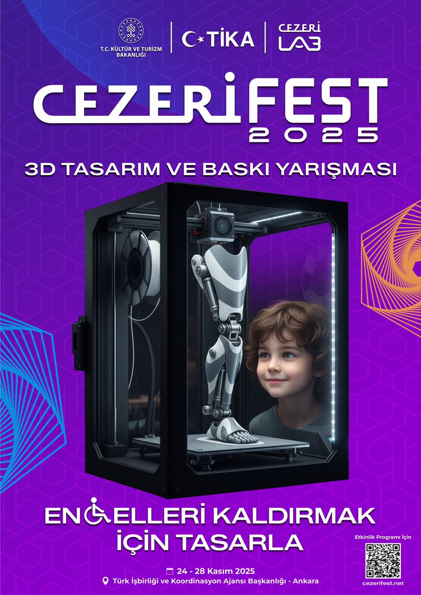 🚀 Hazır mıyız? #CezeriFest 2025 başlıyor!

🇹🇷🌍 #TİKA tarafından dünyanın dört bir yanında kurulan #CezeriLAB’larda ve genç yeteneklerce üretilen en yaratıcı ve faydalı projelerin ödüllendirileceği 3D tasarım ve 3D baskı yarışması bu yıl da teknoloji tutkunlarını bir araya