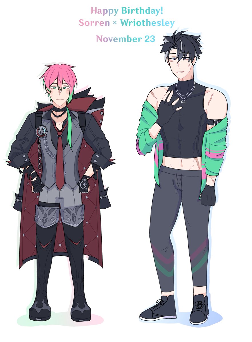Sorr_En's tweet photo. I also drew something silly for this year's occasion 🥳

Sorren and Wrio swapping clothes... probably wasn't the best idea 🥱
#originalcharacter #oc #Wriothesley https://t.co/Q6YavfYZPC