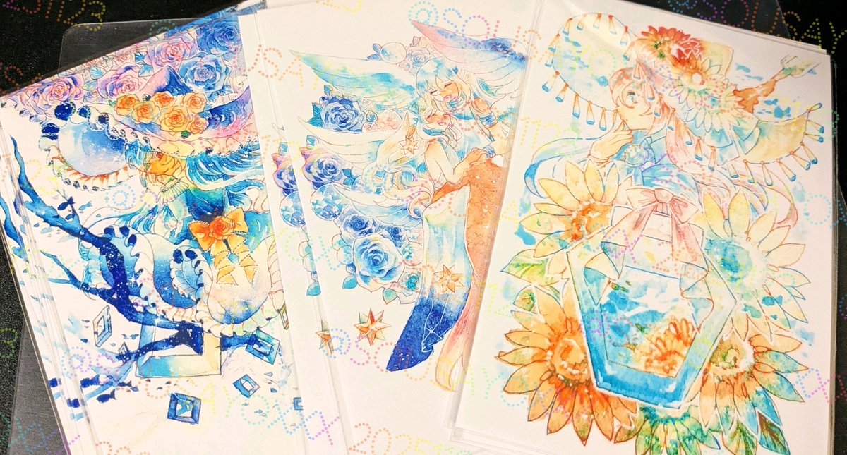 載せきれなかったものです。 新作のポスカ3種 現在ある豆色紙原画(一律