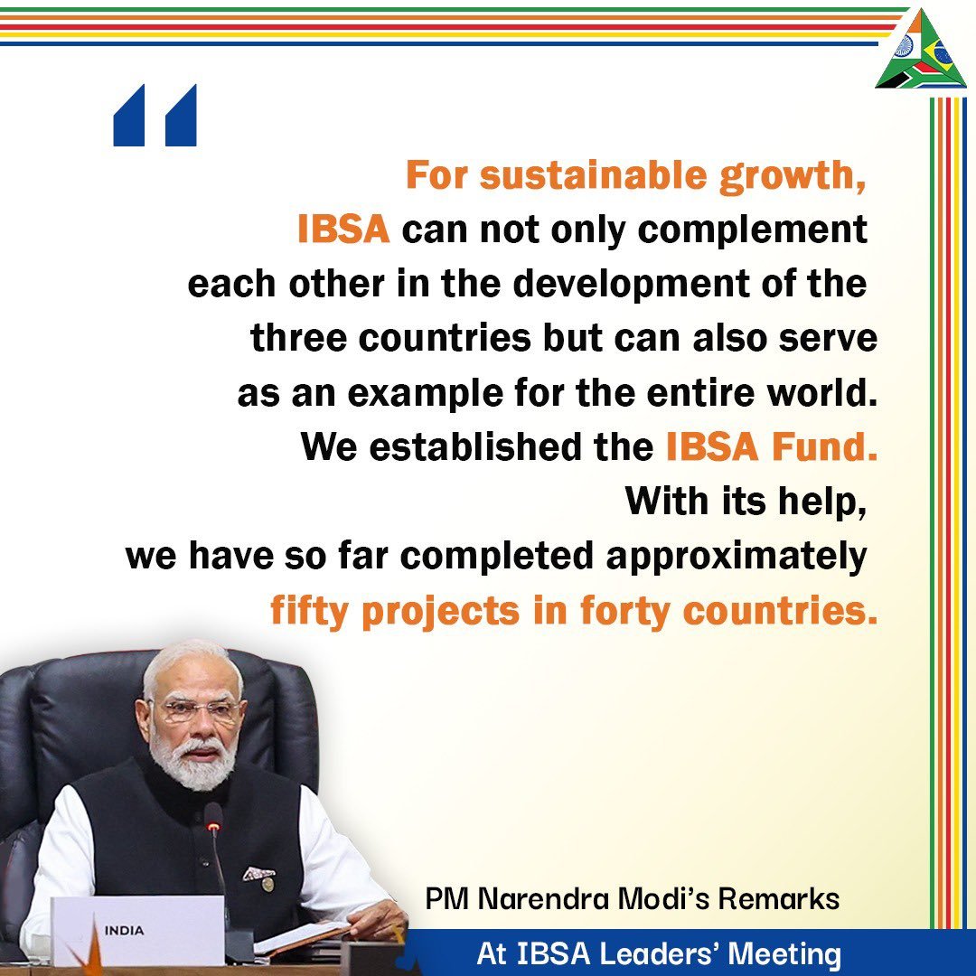airnewsalerts's tweet image. Highlights of PM @narendramodi’s remarks at the IBSA Leaders’ meeting: 

 &quot; Today&apos;s world appears fragmented and divided in many directions. At such a time, IBSA can provide a message of unity, cooperation, and humanity: &quot; PM Modi  

#IBSALeadersMeeting | #PMModi |…