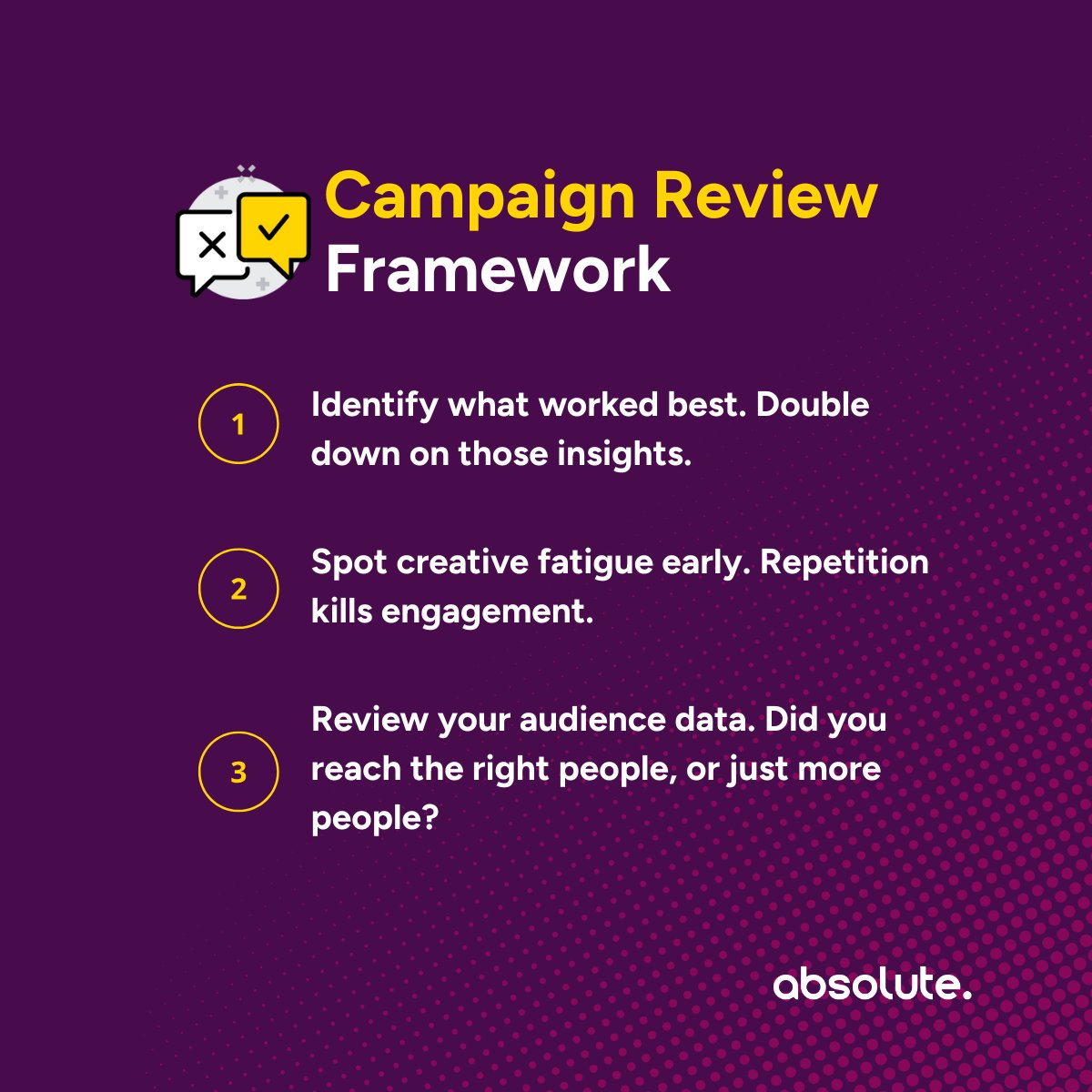 AbsoluteDMedia's tweet image. Reflection drives refinement. 🔍

📈 Spot what worked.
🎨 Fix what didn’t.
💬 Plan what’s next.

Your next big win starts with today’s honest review.

#CampaignAnalysis #MarketingMindset #DigitalMarketing