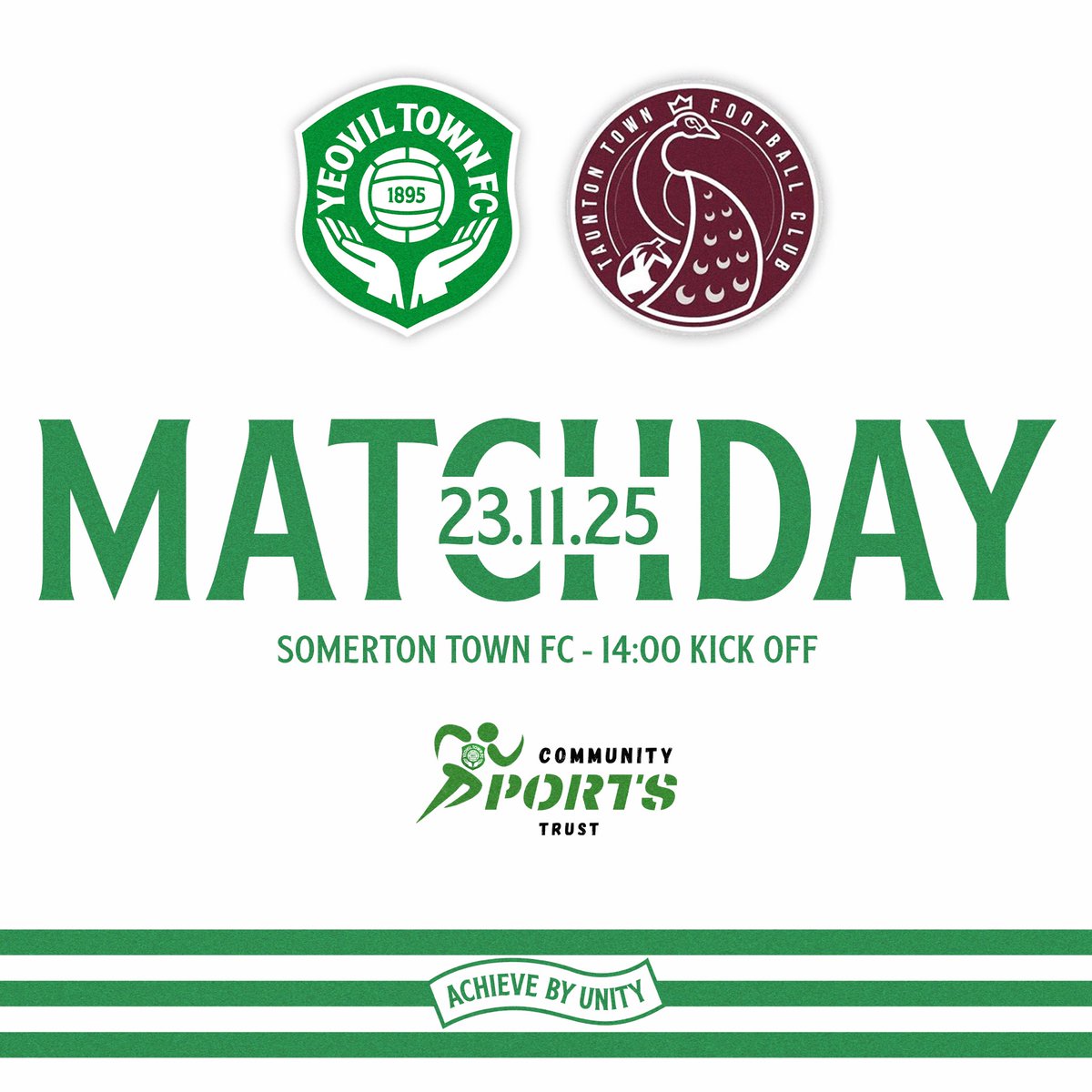 Matchday! ⚽️

We are back in action this afternoon as we welcome Taunton Town U18s in the Somerset County Cup Second Round.

#YTFC 💚